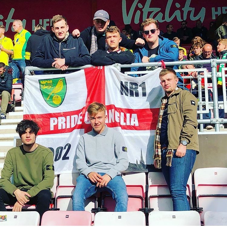 Norwich fans with custom 6ft x 4ft flag