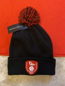 Custom embroidered football club bobble hat woven pom pom
