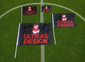 Example of custom printed football hand waving flags in different sizes