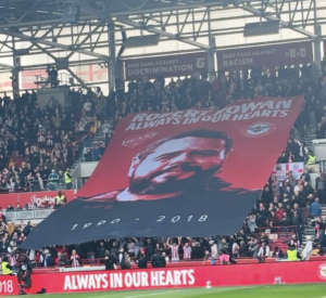 Large custom stadium tifo display flag used by football supporters